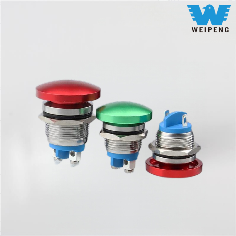 16/19/22 mm grybo galvutės metalinis mygtuko atstatymo jungiklis