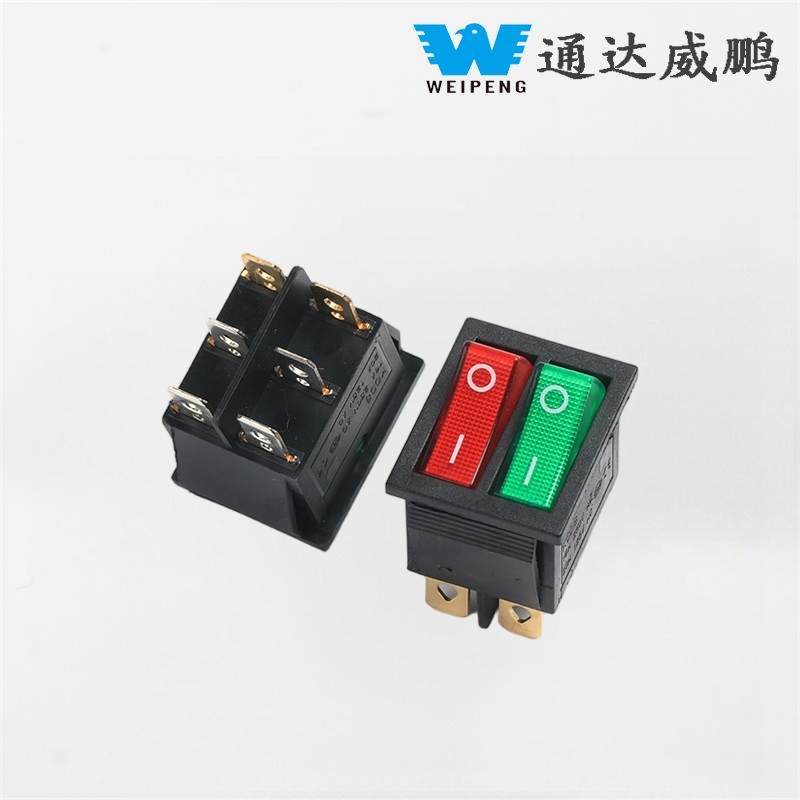 Kcd4 Double Rocker Boat Switch 6 kaiščiai su raudona ir žalia lemputėmis