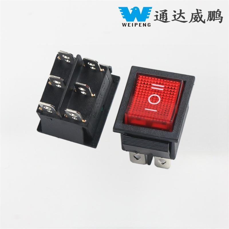 Kcd4 raudonai apšviestas 3 padėčių 6 kontaktų 16A didelės srovės svirties jungiklis