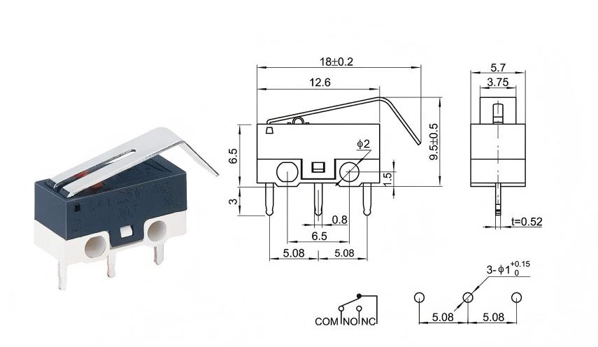 Sidabrinis DOT lenktos rankenos pelės jungiklis
