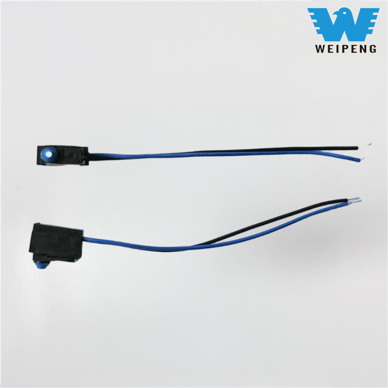 Vandeniui atsparus smeigtuko tipo mygtuko mikrojungiklis su laidais